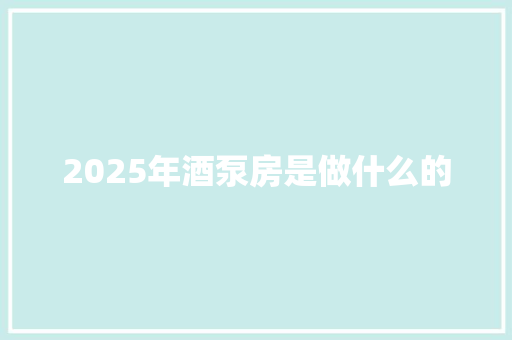 2025年酒泵房是做什么的