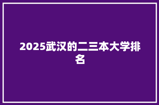 2025武汉的二三本大学排名