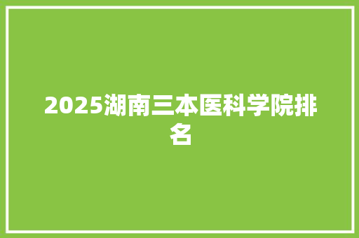 2025湖南三本医科学院排名