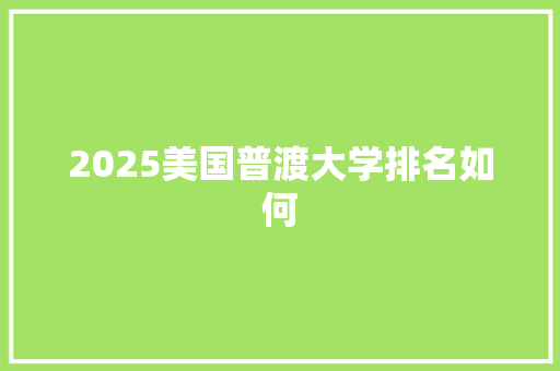 2025美国普渡大学排名如何