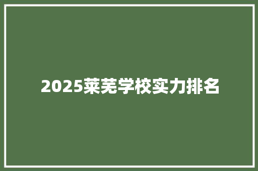 2025莱芜学校实力排名