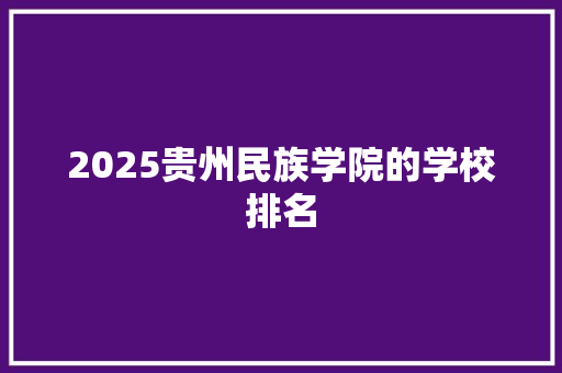 2025贵州民族学院的学校排名