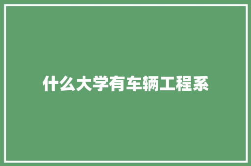 什么大学有车辆工程系