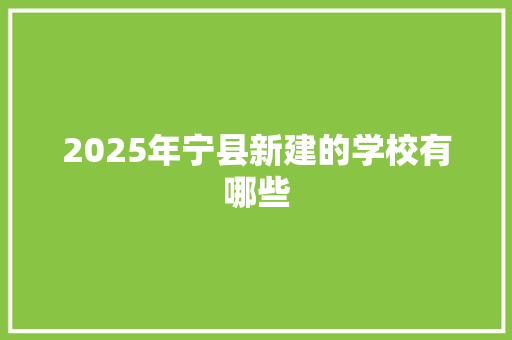 2025年宁县新建的学校有哪些