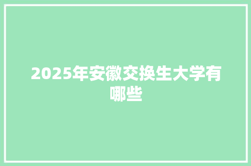 2025年安徽交换生大学有哪些