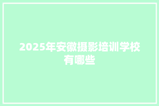 2025年安徽摄影培训学校有哪些