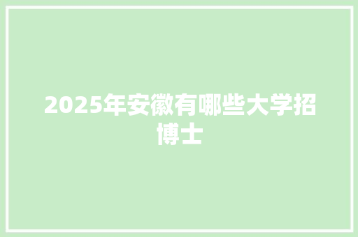 2025年安徽有哪些大学招博士