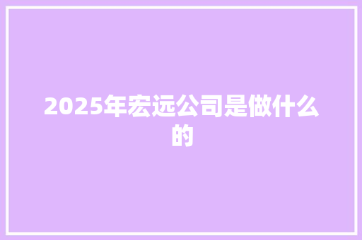 2025年宏远公司是做什么的 未命名