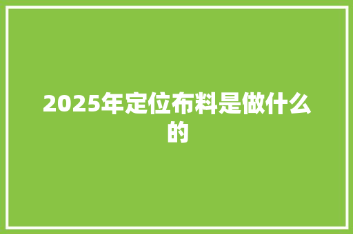 2025年定位布料是做什么的