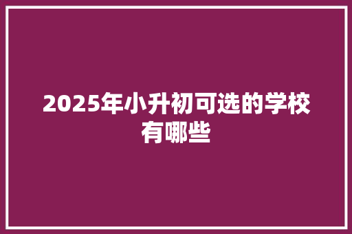 2025年小升初可选的学校有哪些