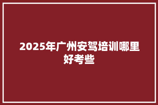 2025年广州安驾培训哪里好考些