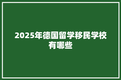 2025年德国留学移民学校有哪些