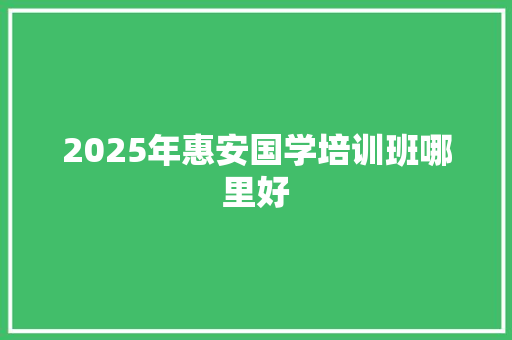 2025年惠安国学培训班哪里好