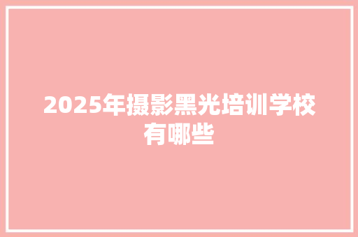 2025年摄影黑光培训学校有哪些