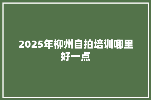 2025年柳州自拍培训哪里好一点