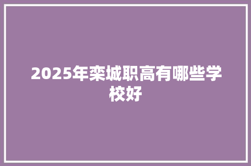 2025年栾城职高有哪些学校好