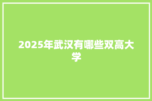 2025年武汉有哪些双高大学 未命名