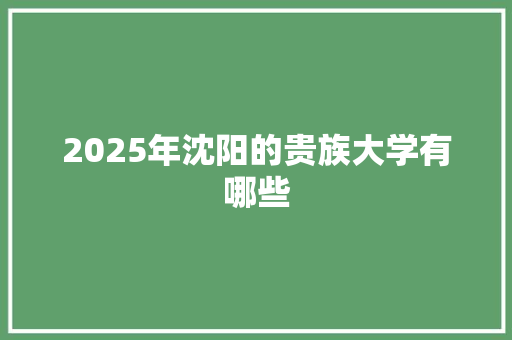 2025年沈阳的贵族大学有哪些