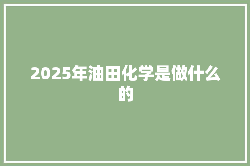 2025年油田化学是做什么的