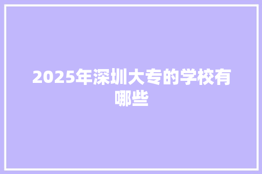 2025年深圳大专的学校有哪些