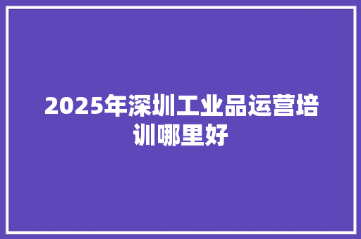 2025年深圳工业品运营培训哪里好