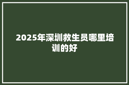 2025年深圳救生员哪里培训的好