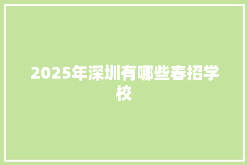 2025年深圳有哪些春招学校