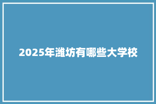 2025年潍坊有哪些大学校