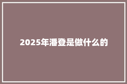 2025年潘登是做什么的