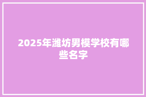 2025年潍坊男模学校有哪些名字 未命名