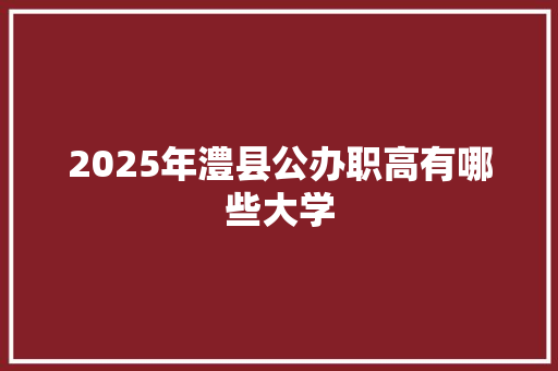 2025年澧县公办职高有哪些大学