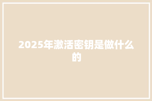 2025年激活密钥是做什么的