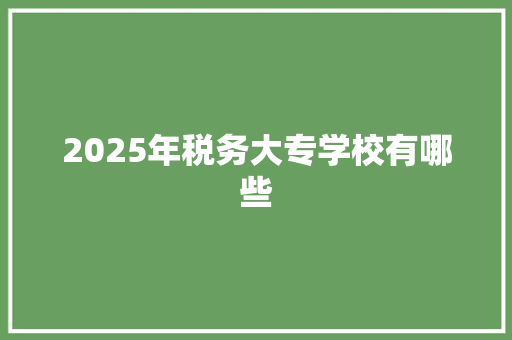 2025年税务大专学校有哪些