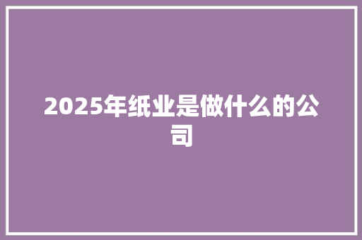 2025年纸业是做什么的公司 未命名