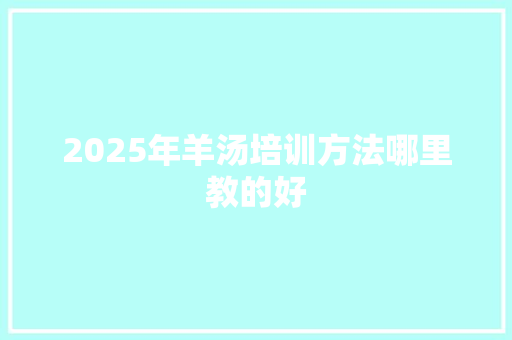 2025年羊汤培训方法哪里教的好 未命名