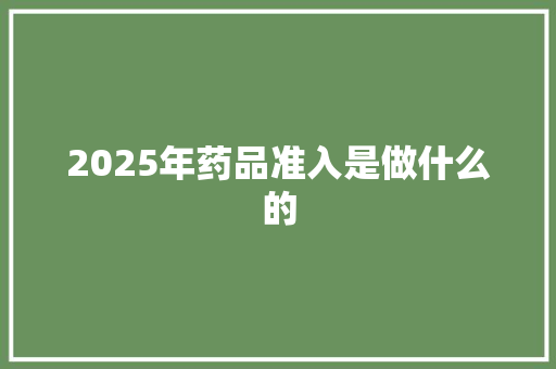 2025年药品准入是做什么的