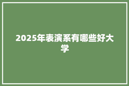 2025年表演系有哪些好大学