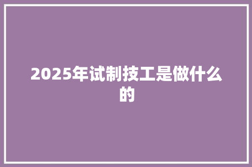 2025年试制技工是做什么的