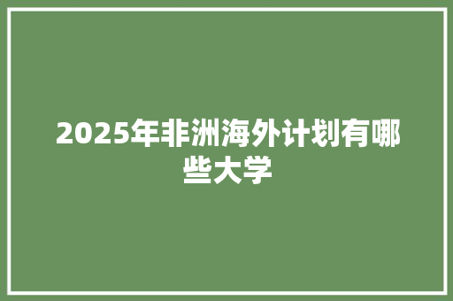 2025年非洲海外计划有哪些大学