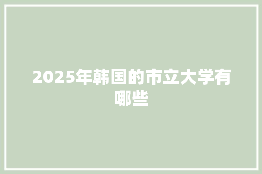 2025年韩国的市立大学有哪些