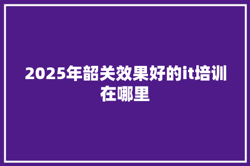 2025年韶关效果好的it培训在哪里