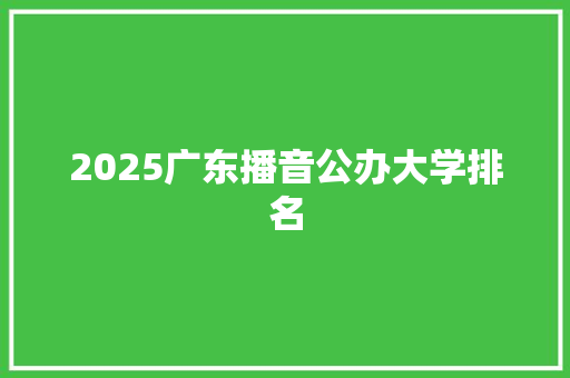 2025广东播音公办大学排名