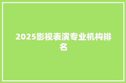 2025影视表演专业机构排名