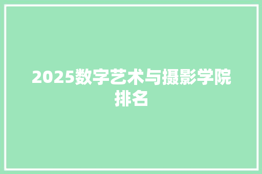 2025数字艺术与摄影学院排名