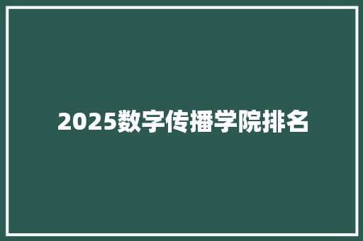 2025数字传播学院排名