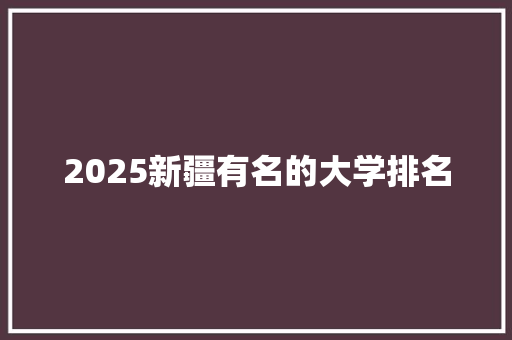 2025新疆有名的大学排名