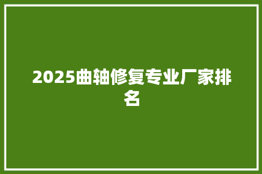 2025曲轴修复专业厂家排名