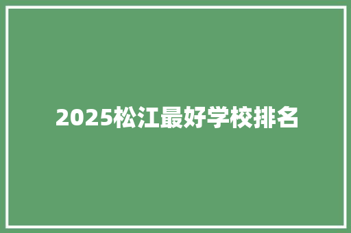 2025松江最好学校排名