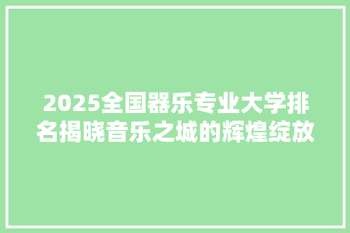 2025全国器乐专业大学排名揭晓音乐之城的辉煌绽放