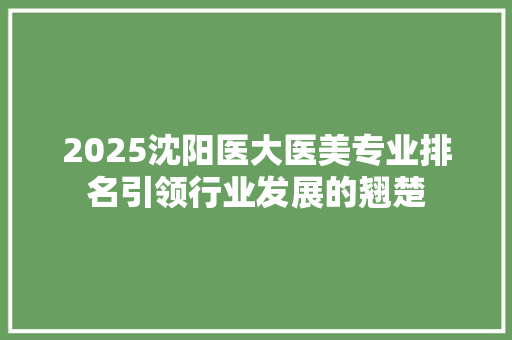 2025沈阳医大医美专业排名引领行业发展的翘楚